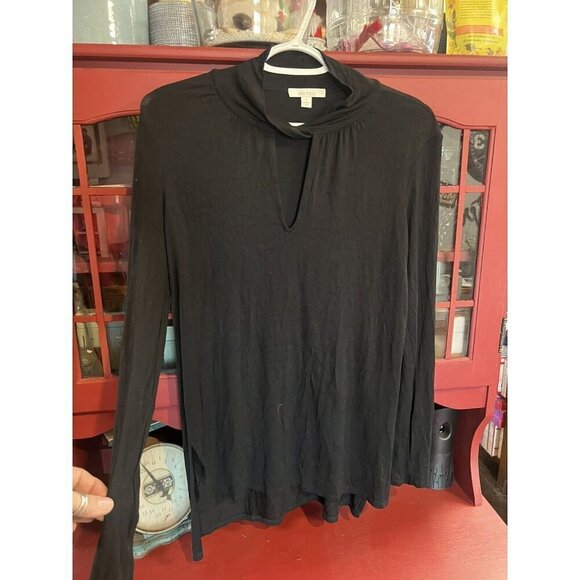 Womens Ella Moss Black‎ Long Sleeve Keyhole Mock Neck Top S - Picture 1 of 4